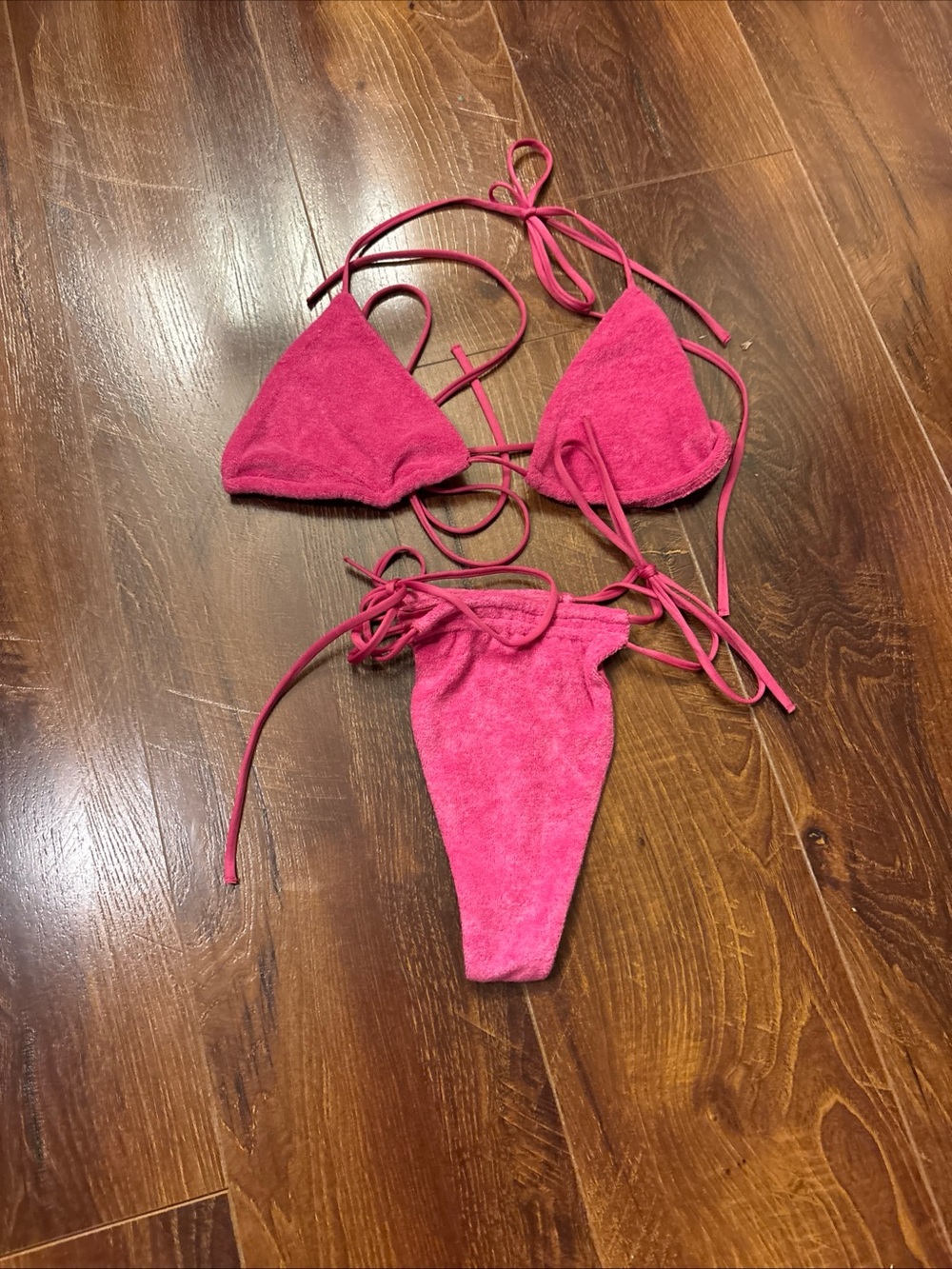Neena Swim bikini set (pink terry/toweling) (size S) NWOT